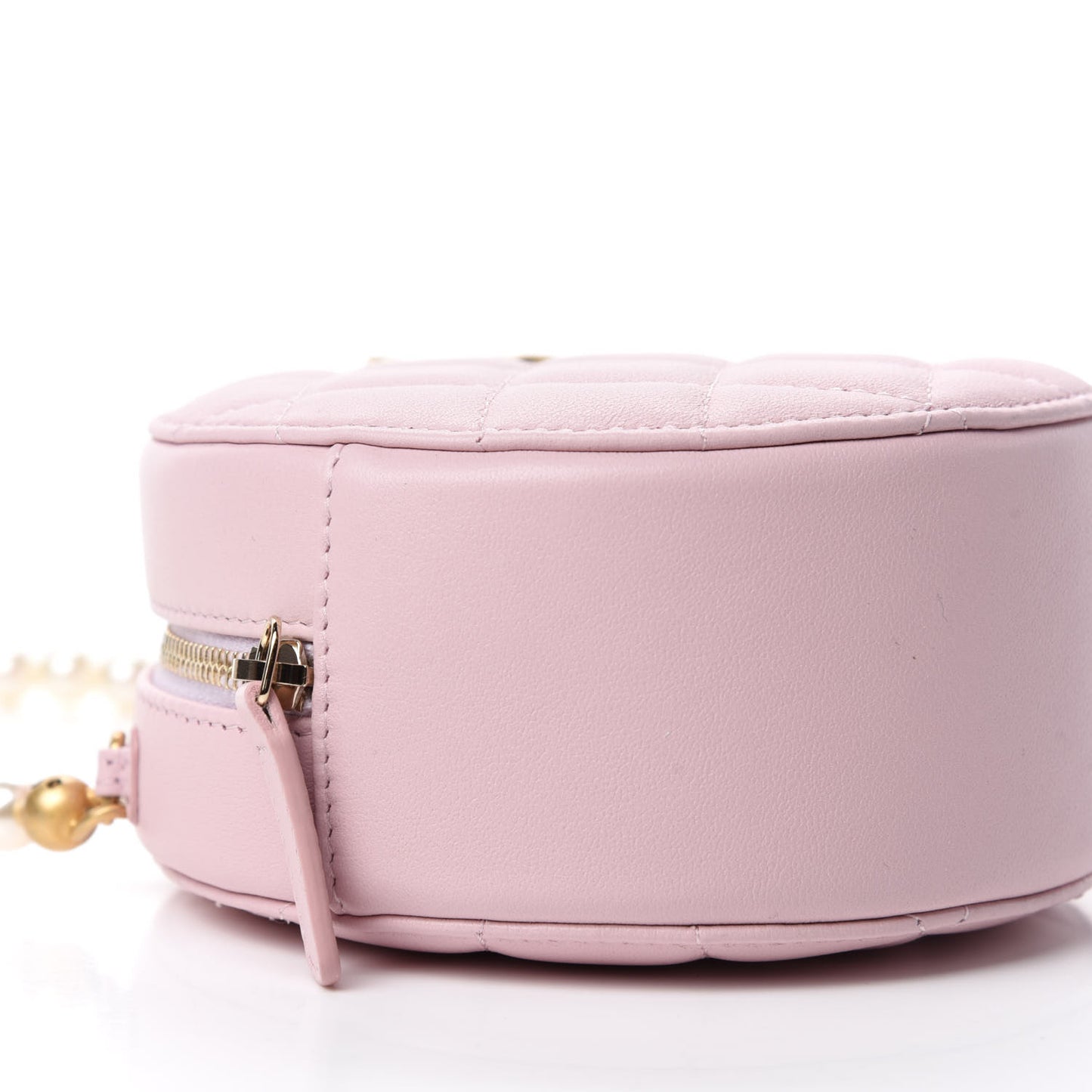 Calfskin Quilted Pearl Round Clutch With Chain Light Pink