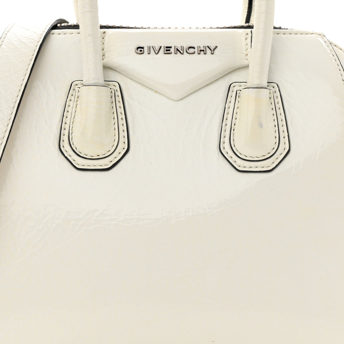Crinkled Patent Calfskin Mini Antigona White
