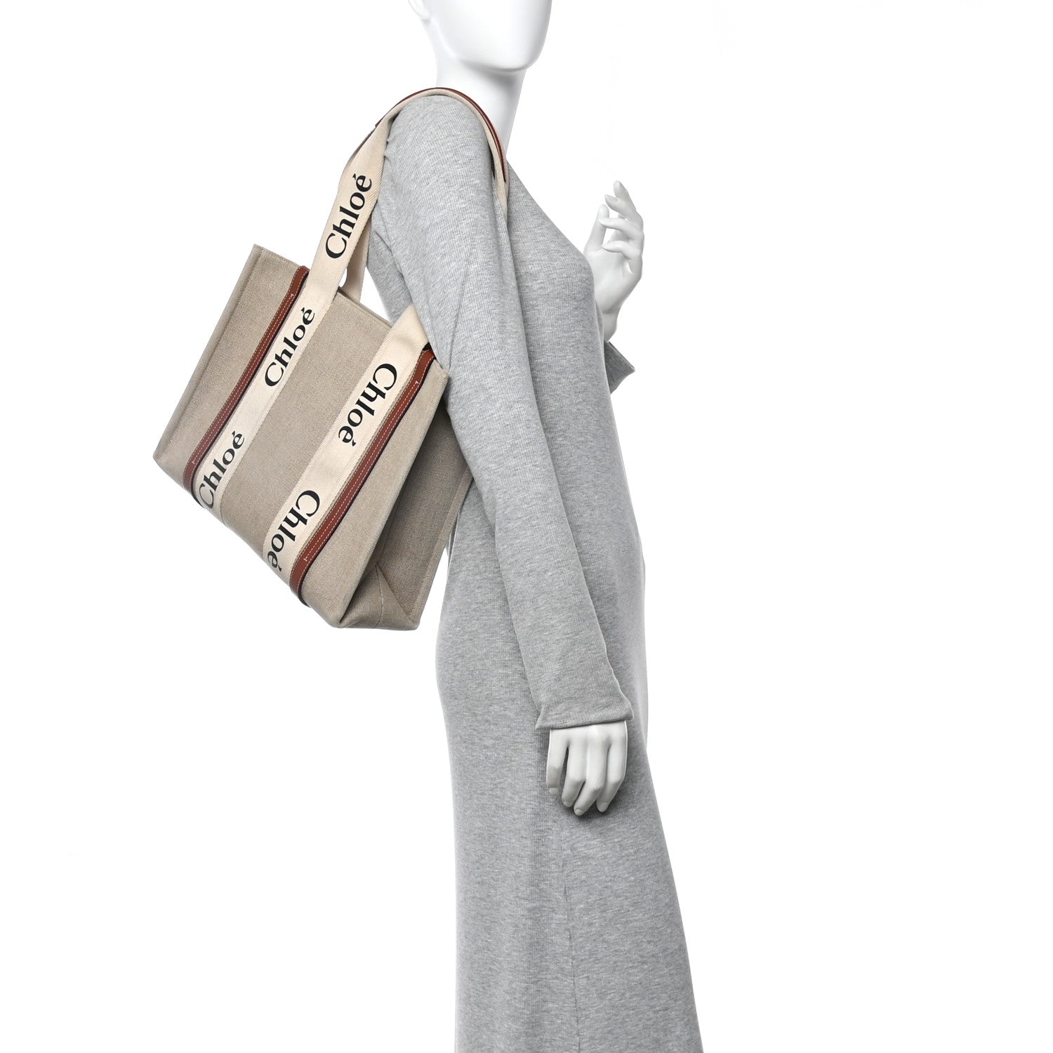 Chloe Cotton Calfskin Medium Woody Ribbon Tote White Brown 2 of 9
