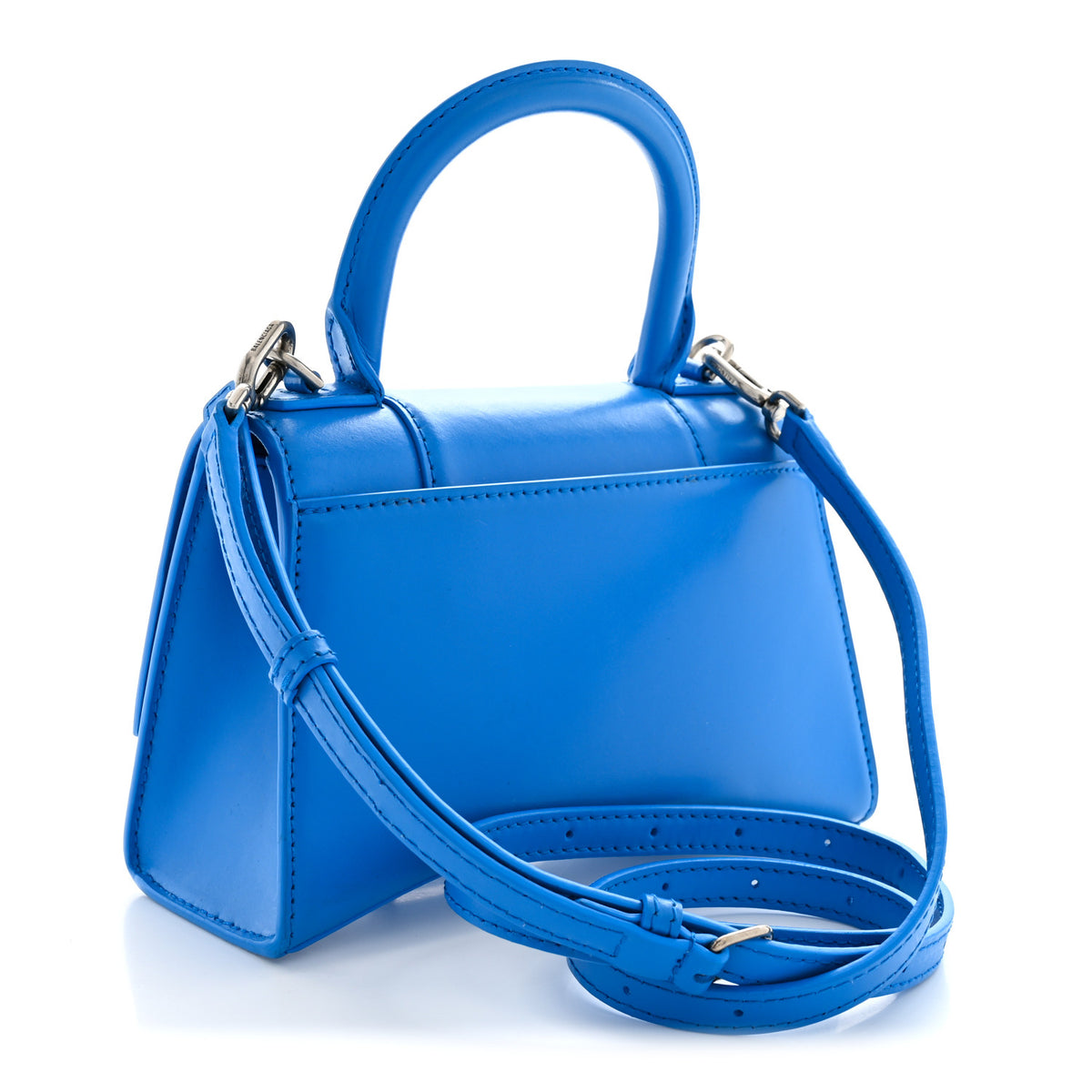 Shiny Box Calfskin Tonal B Hourglass Top Handle Bag XS Screen Blue