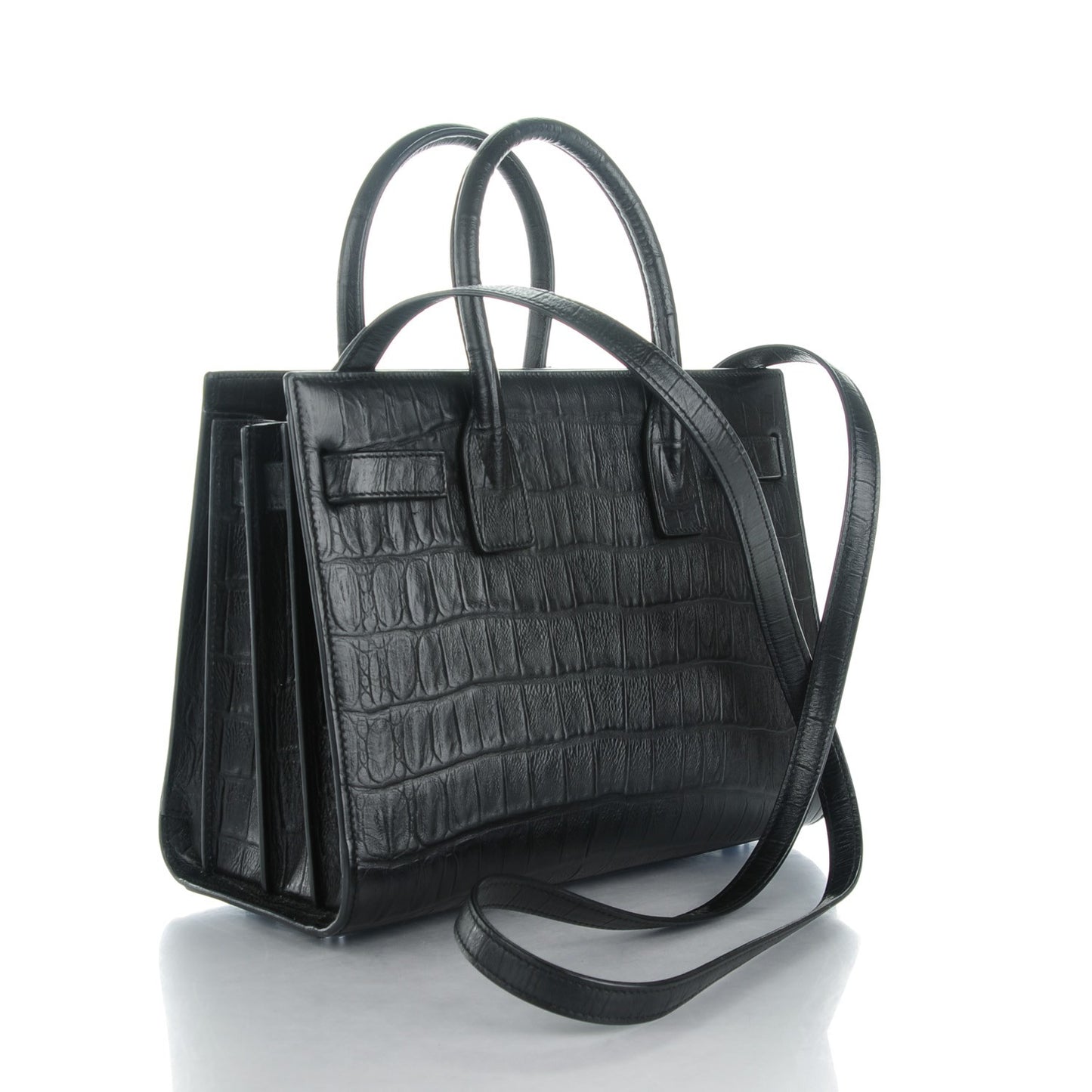 Calfskin Crocodile Embossed Baby Sac De Jour Black