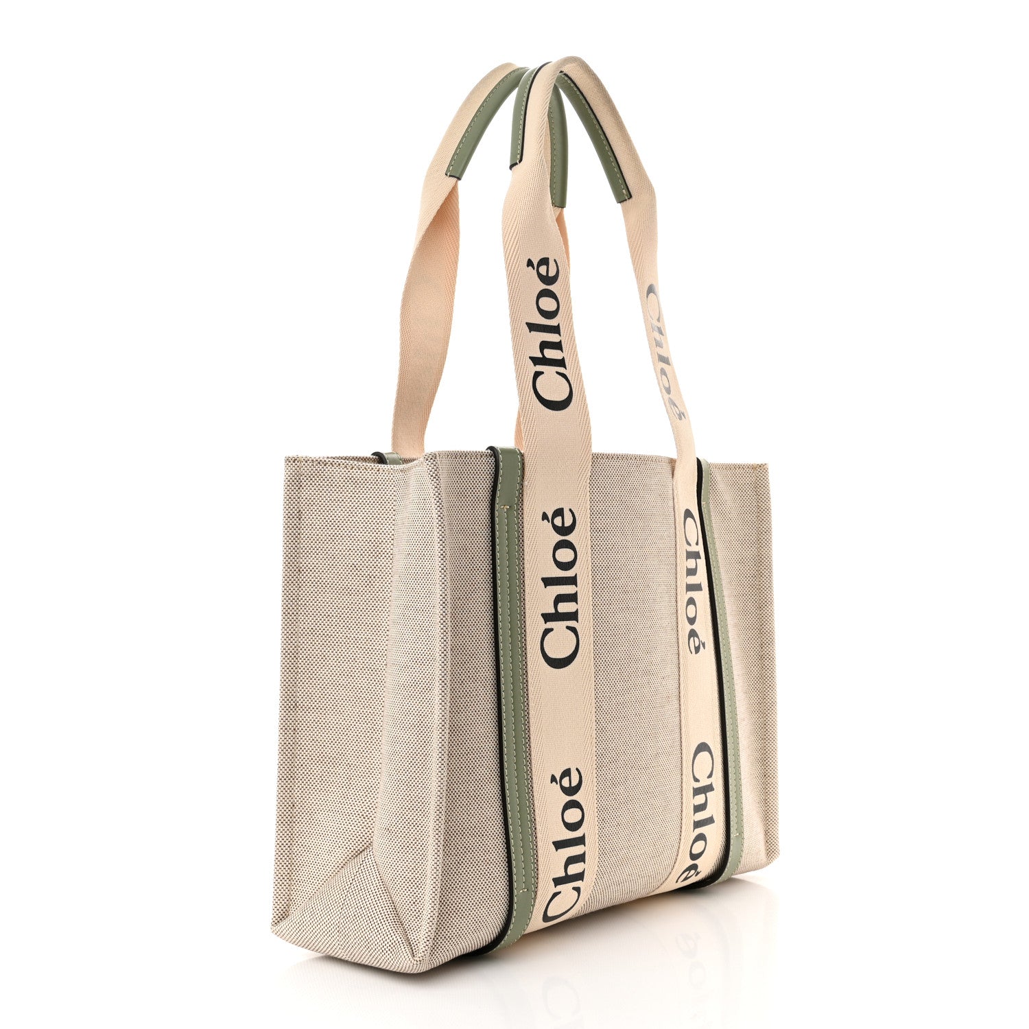 Chloe Cotton Calfskin Medium Woody Ribbon Tote White Green 3 of 10