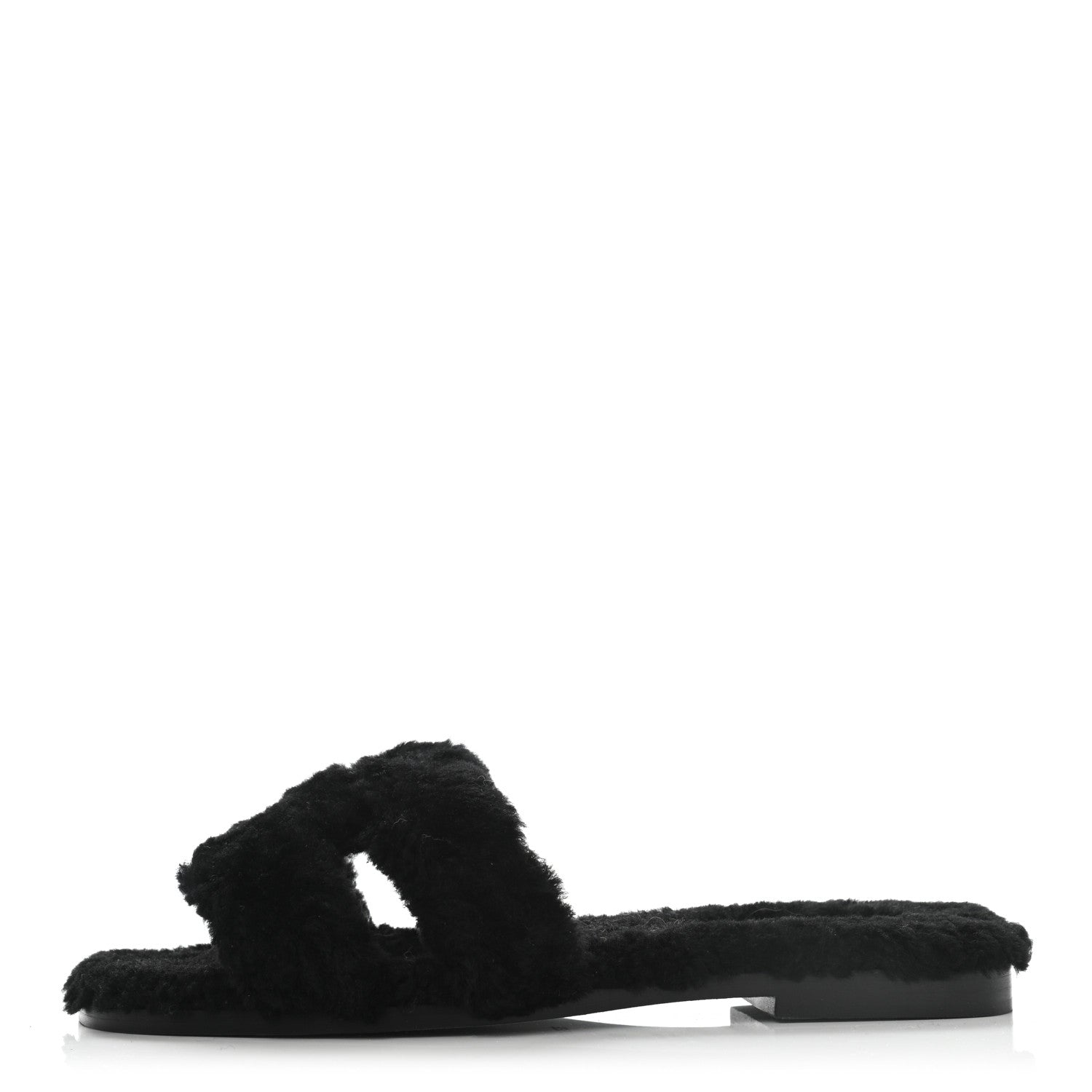 Hermes Woolskin Oran Sandals 37 Black 1 of 7