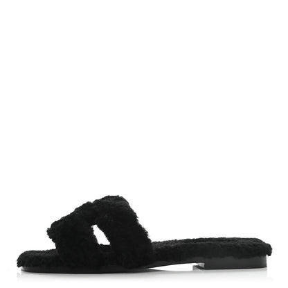 Hermes Woolskin Oran Sandals 37 Black 1 of 7
