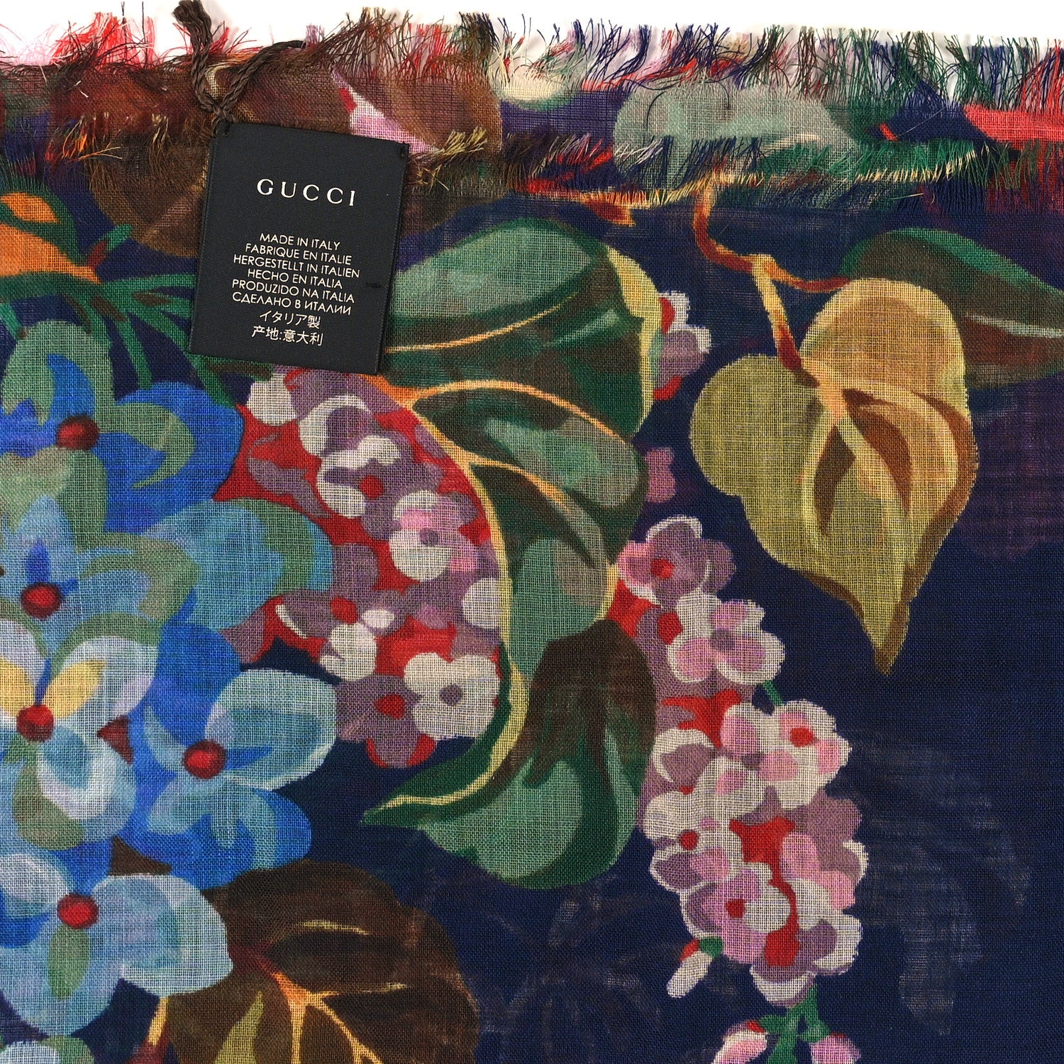 Gucci Wool Josephine Square Shawl Navy Pink 2 of 3