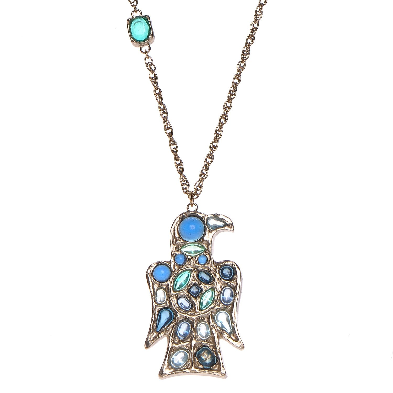 Chanel Crystal Bird Pendant Necklace Blue Silver 1 of 5