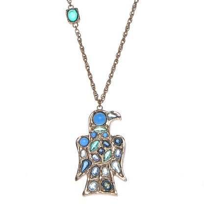 Chanel Crystal Bird Pendant Necklace Blue Silver 1 of 5