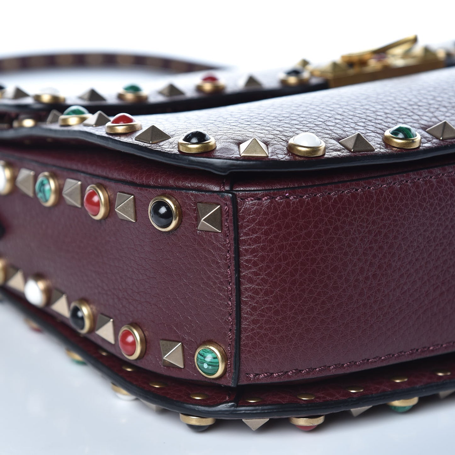 Pebbled Calfskin Medium Rockstud Rolling Flap Saddle Bag Rubin