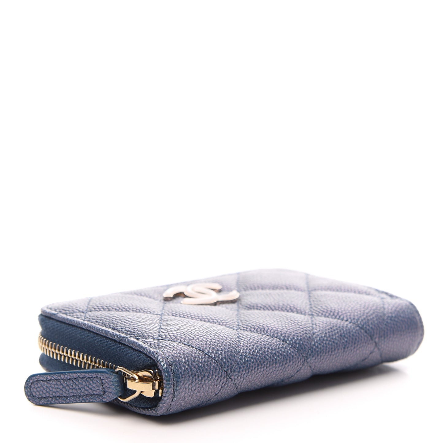 Iridescent Caviar Quilted Zip Coin Purse Dark Blue
