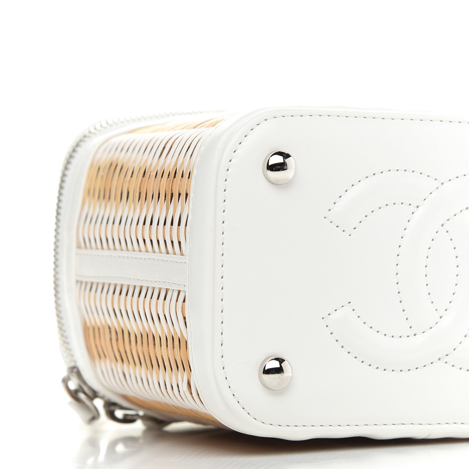 Chanel Calfskin Raffia Small Vanity Case Bag White Beige 8 of 9
