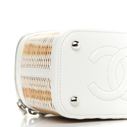 Chanel Calfskin Raffia Small Vanity Case Bag White Beige 8 of 9