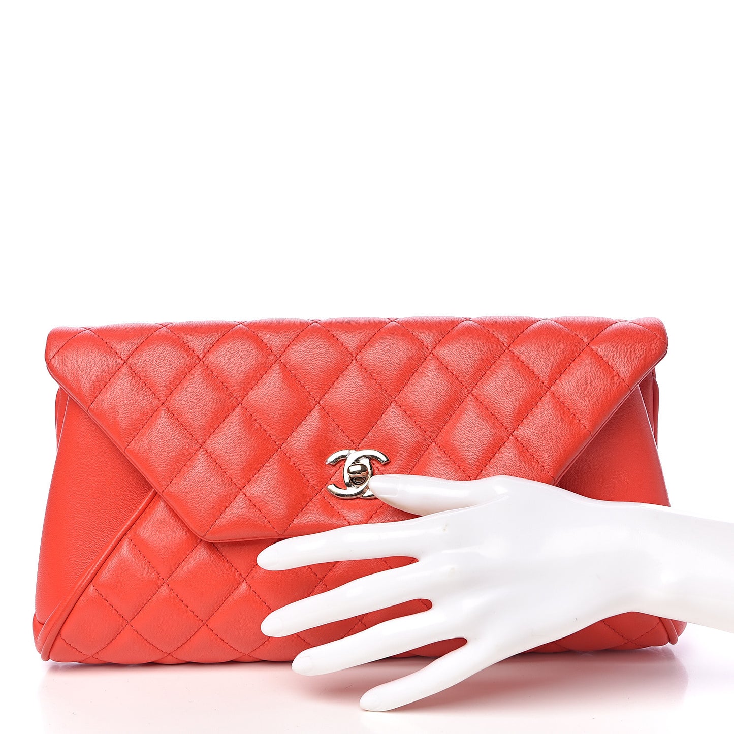 Lambskin Quilted Flap Clutch Red