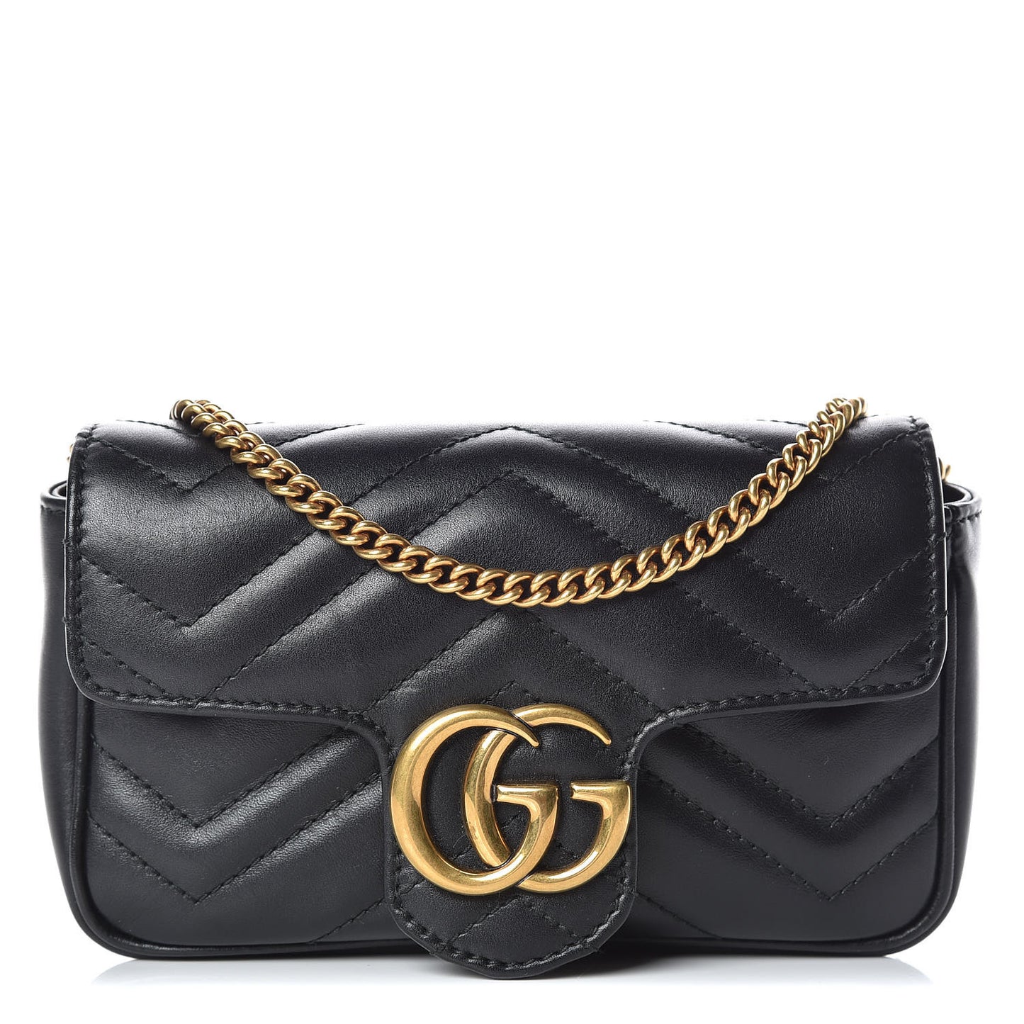 Calfskin Matelasse Super Mini GG Marmont Shoulder Bag Black