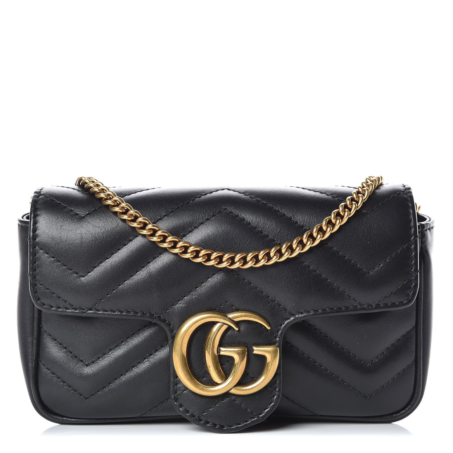 Gucci Calfskin Matelasse Super Mini GG Marmont Shoulder Bag Black 1 of 9
