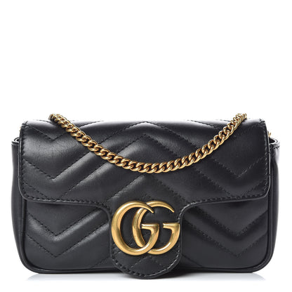 Gucci Calfskin Matelasse Super Mini GG Marmont Shoulder Bag Black 1 of 9