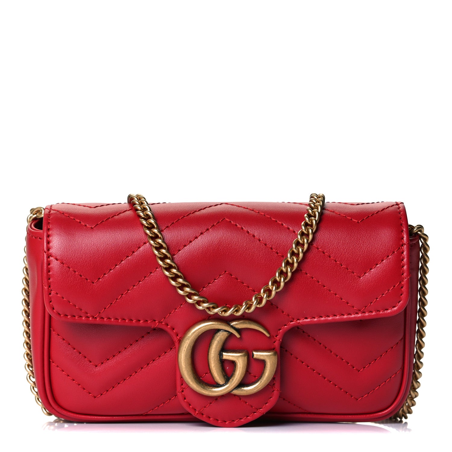 Gucci Calfskin Matelasse Super Mini GG Marmont Shoulder Bag Hibiscus Red 1 of 11