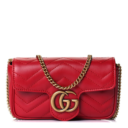 Gucci Calfskin Matelasse Super Mini GG Marmont Shoulder Bag Hibiscus Red 1 of 11