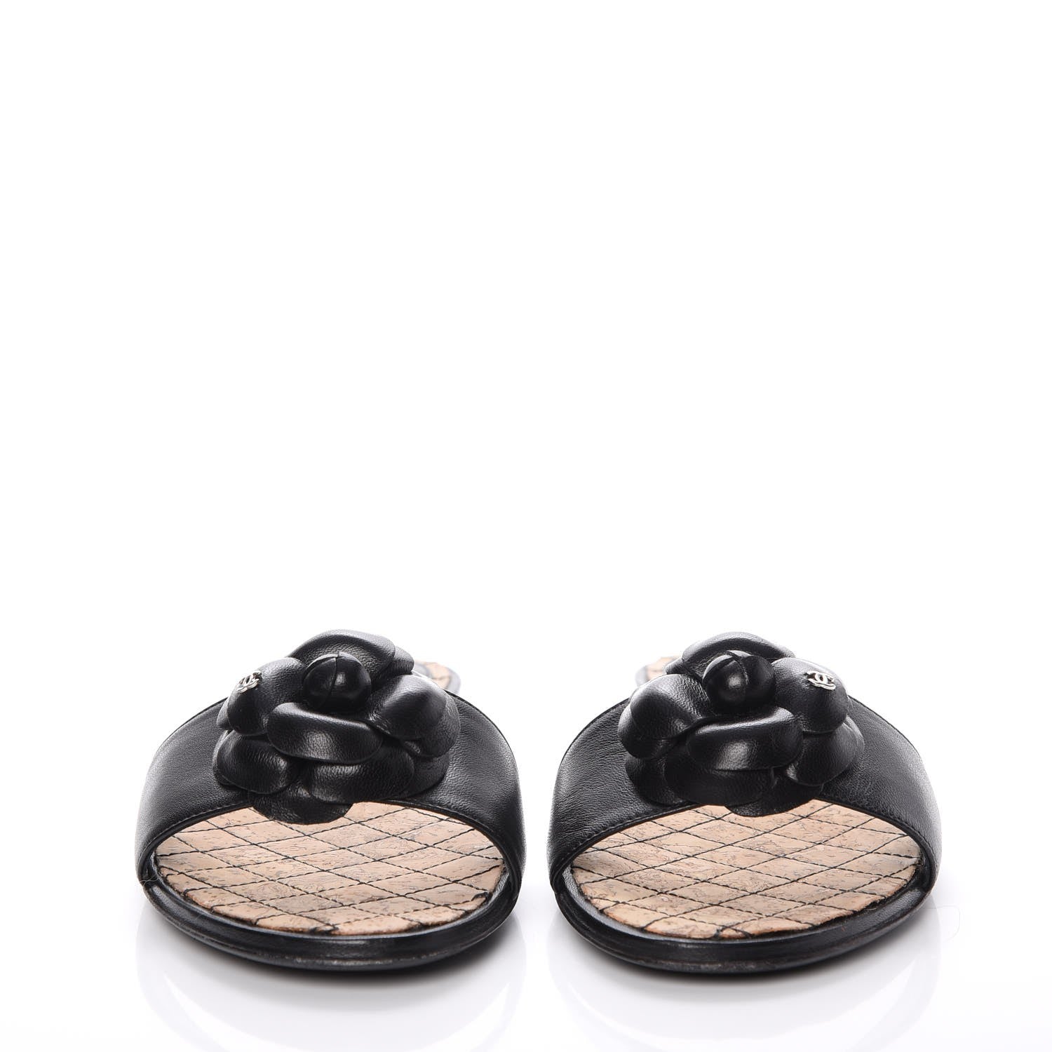 Chanel Calfskin Cork Camellia Sandals 40 Black 2 of 15