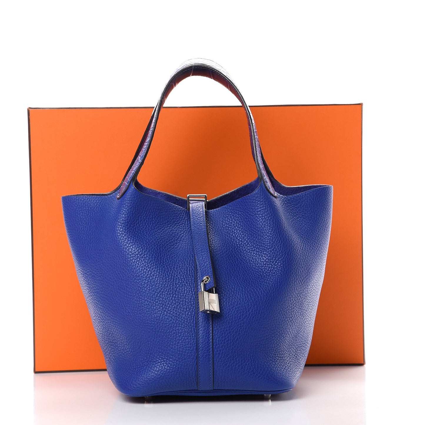 Taurillon Clemence Matte Alligator Picotin Lock Touch 22 MM Bleu Electrique