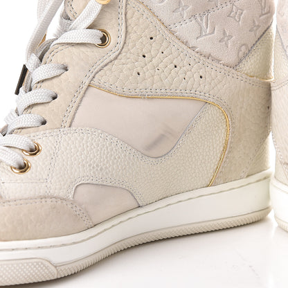 Louis Vuitton Calfskin Suede Monogram Cliff Top Wedge Sneakers 38 Ivory 12 of 14