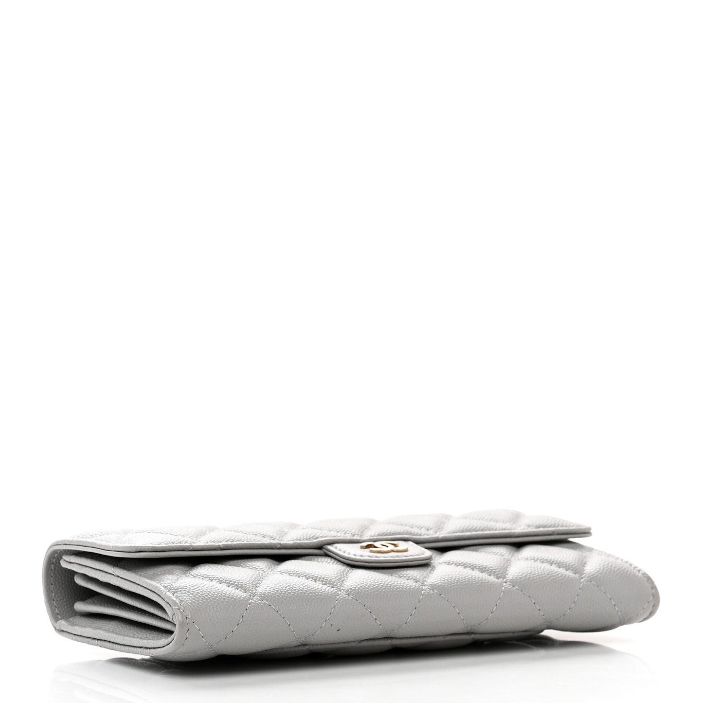 Caviar Quilted Large Gusset Flap Wallet Grey