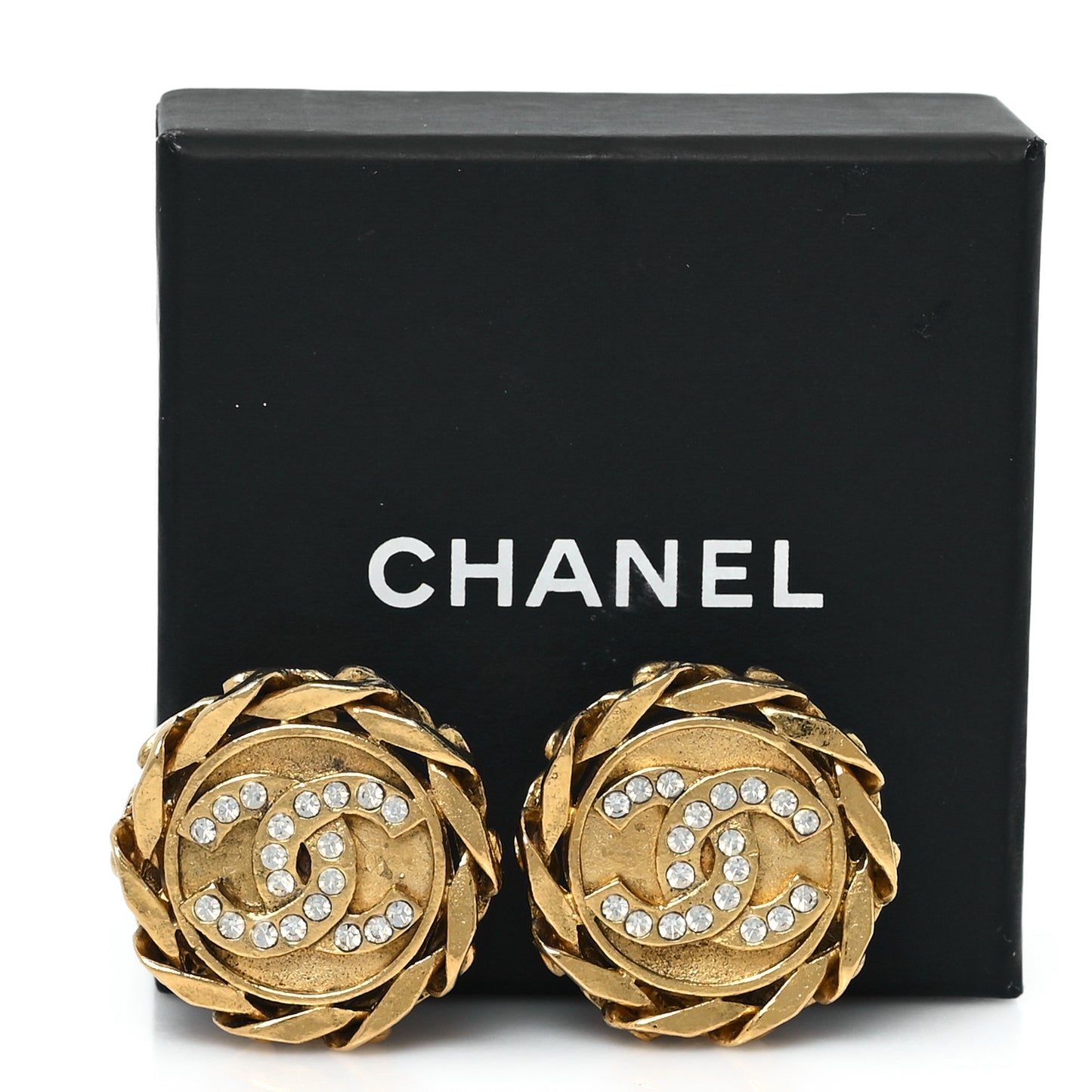 Crystal CC Round Clip On Earrings Gold