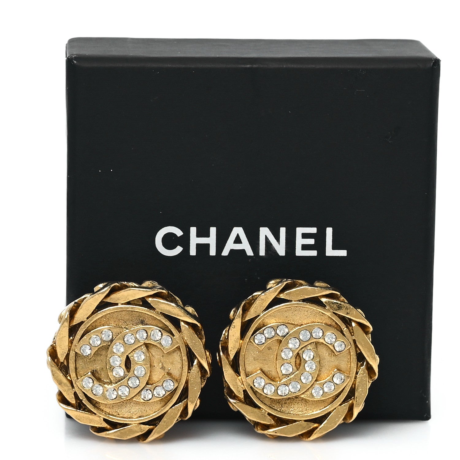 Chanel Crystal CC Round Clip On Earrings Gold 5 of 5