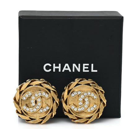 Chanel Crystal CC Round Clip On Earrings Gold 5 of 5