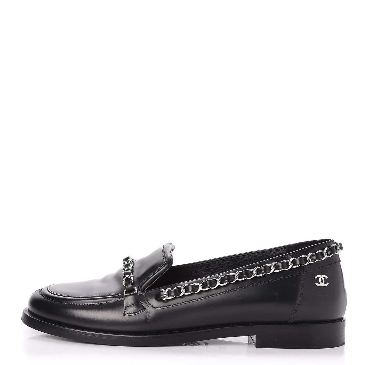 Calfskin CC Chain Moccasin Loafers 35 Black