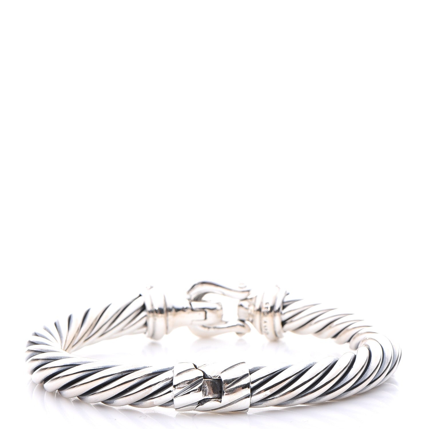 David Yurman Sterling Silver Diamond 8.5mm Cable Buckle Bracelet 3 of 6