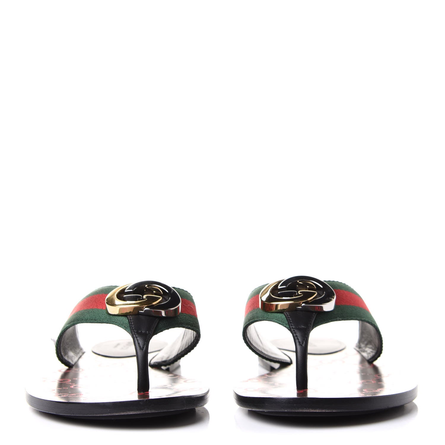 Gucci Nylon Calfskin Web GG Monogram Womens Thong Sandals 37 Green Red Cocoa 2 of 9