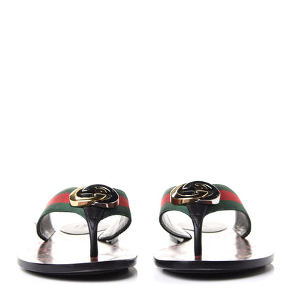 Gucci Nylon Calfskin Web GG Monogram Womens Thong Sandals 37 Green Red Cocoa 2 of 9