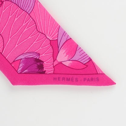 Hermes Silk Fleurs de Lotus Twilly Rose Indien Fuchsia Violet 3 of 6