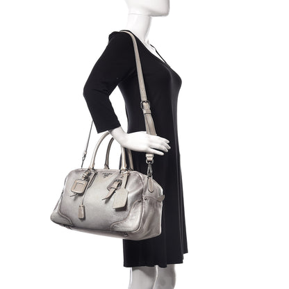 Prada Cervo Lux Bowler Bag Argento 2 of 20