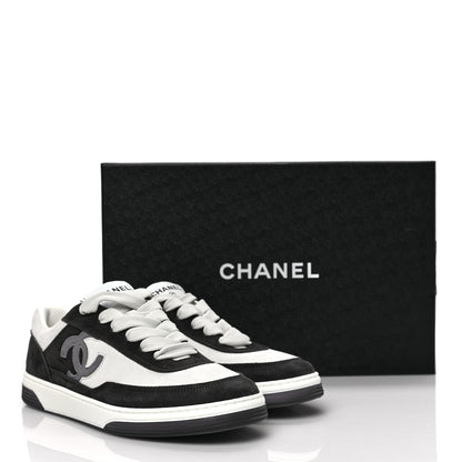 Chanel Suede Kidskin Womens CC Sneakers 38.5 Black White 8 of 8