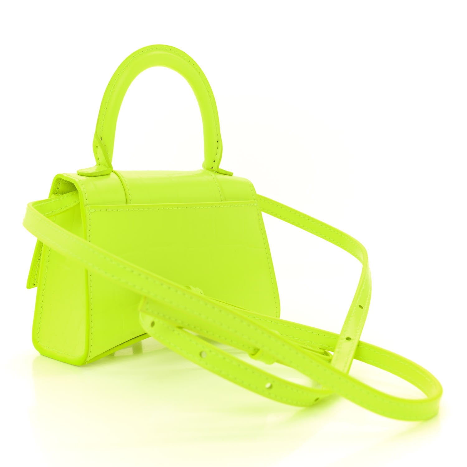 Balenciaga Semi Shiny Calfskin Crocodile Embossed Hourglass Top Handle Bag Mini Fluo Yellow 3 of 11