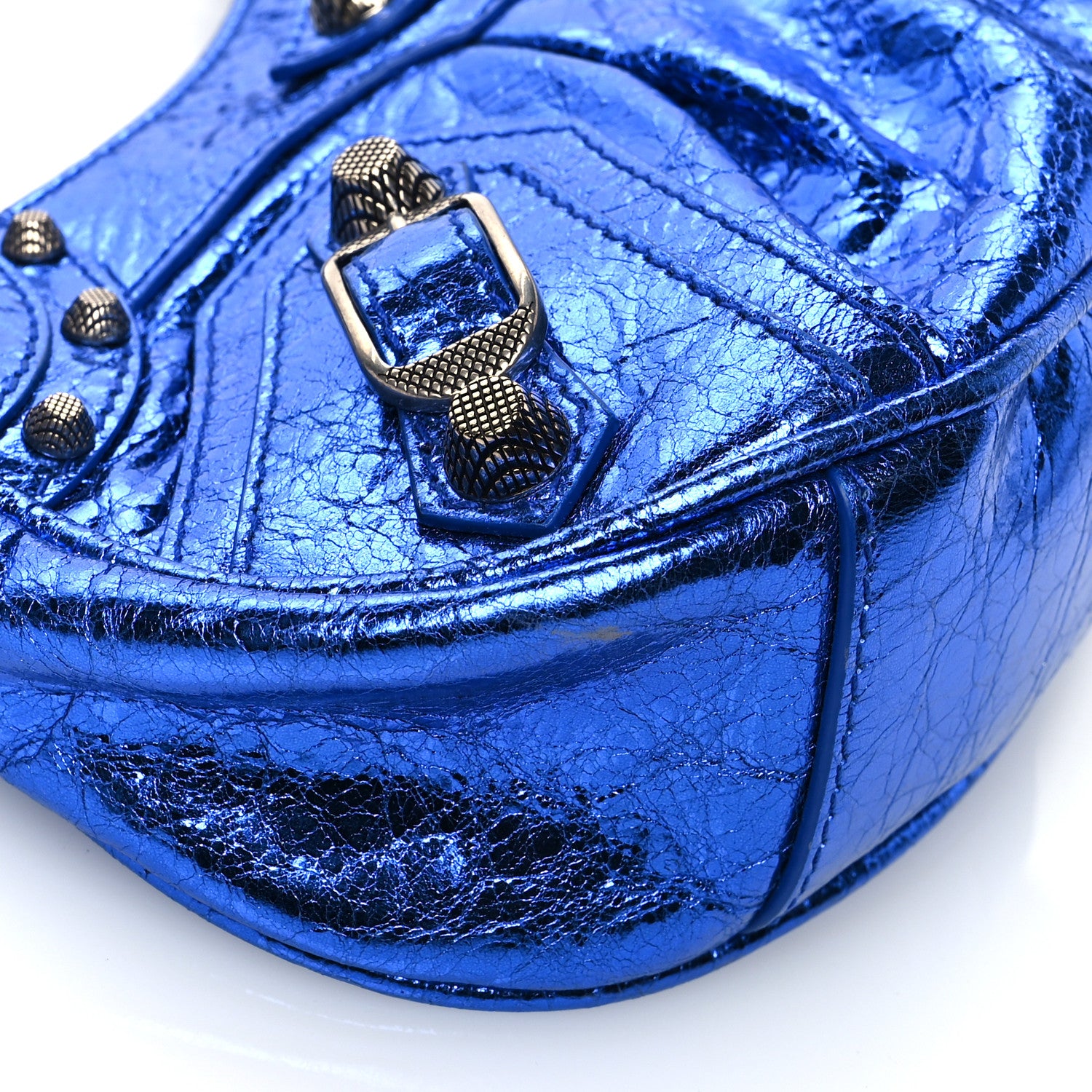 Balenciaga Metallic Arena Agneau Le Cagole Shoulder Bag XS Blue 9 of 10
