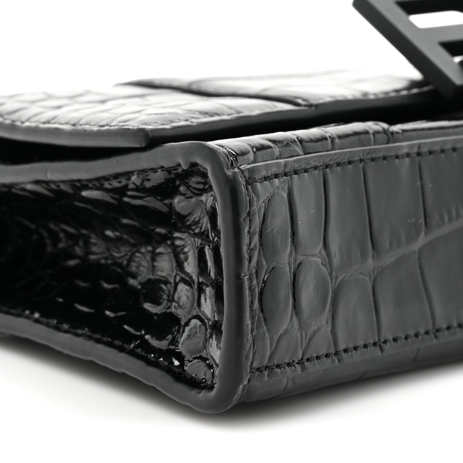Balenciaga Shiny Calfskin Monochrome Crocodile Embossed Small Hourglass Evening Chain Bag Black 8 of 10