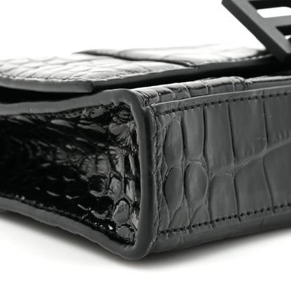 Balenciaga Shiny Calfskin Monochrome Crocodile Embossed Small Hourglass Evening Chain Bag Black 8 of 10