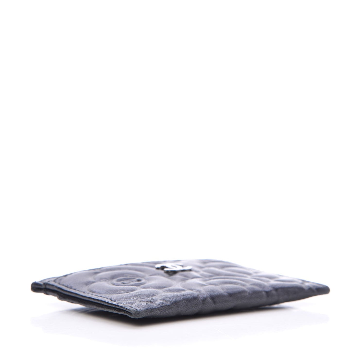 Lambskin Camellia Embossed Card Holder Black