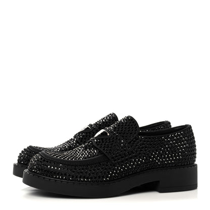 Prada Satin Crystal Metal Triangle Logo Mens Loafers 7 Black 3 of 7