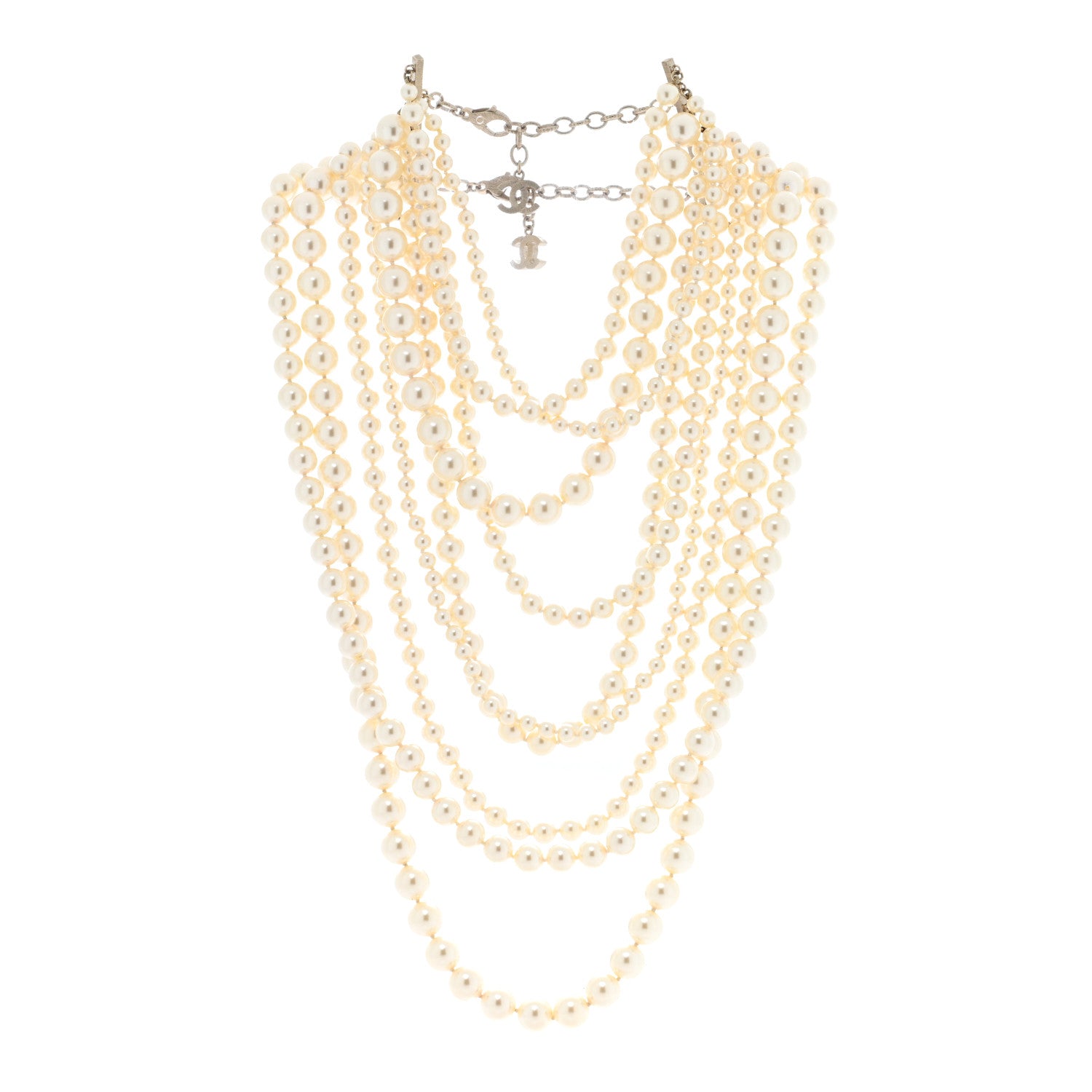 Chanel Graduated Pearl Multi Strand Choker Necklace White Gold 2 of 6