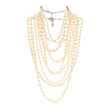 Chanel Graduated Pearl Multi Strand Choker Necklace White Gold 2 of 6