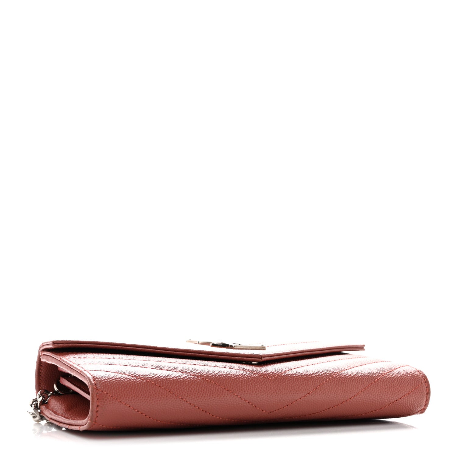 Saint Laurent Grain De Poudre Matelasse Chevron Small Monogram Chain Wallet Blush Fonce 4 of 11