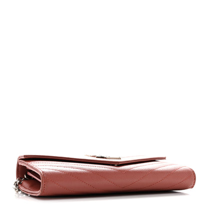 Saint Laurent Grain De Poudre Matelasse Chevron Small Monogram Chain Wallet Blush Fonce 4 of 11