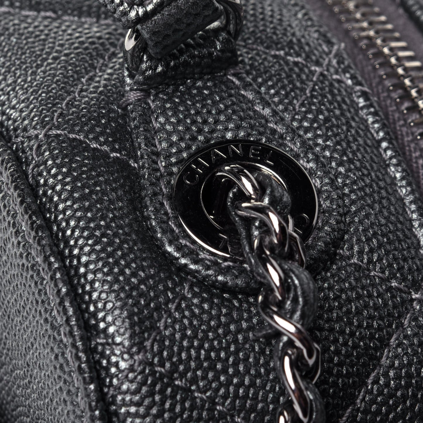 Metallic Caviar Small Coco Curve Vanity Bag Black Ruthenium