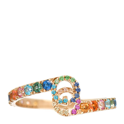 Gucci 18K Yellow Gold Mixed Gemstone Running GG Ring 52 6 1 of 6