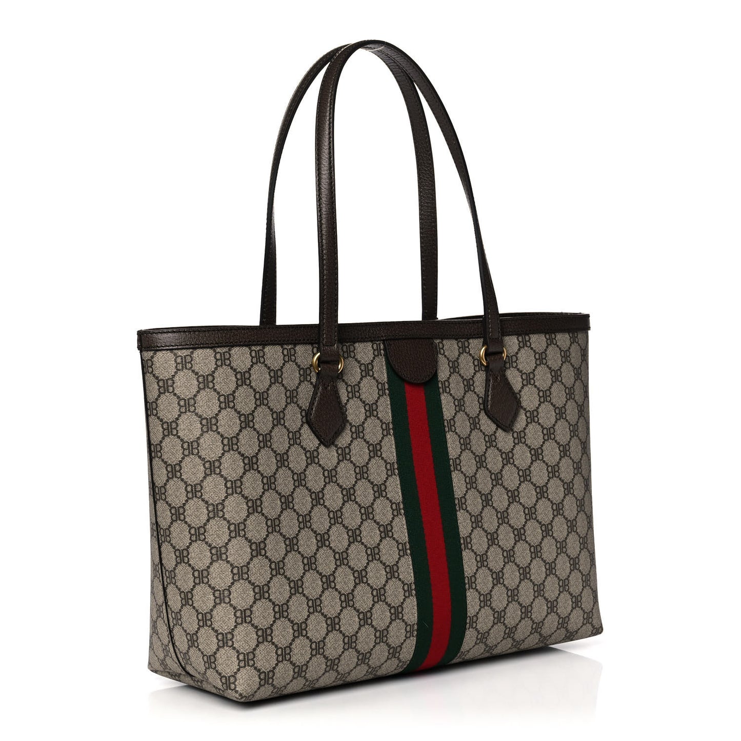 X BALENCIAGA BB Supreme Monogram Web Medium Ophidia Shopping Tote Beige New Acero