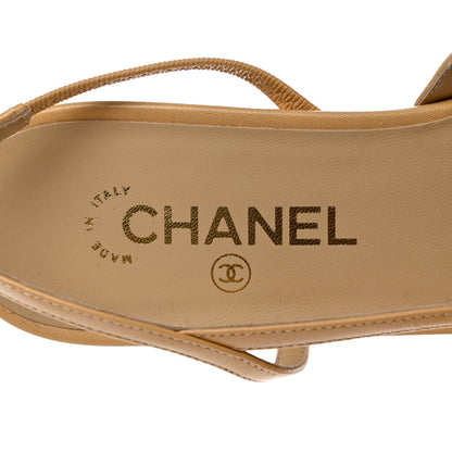 Chanel Lambskin Grosgrain Cap Toe CC Slingback Sandals 40 Beige Black 7 of 10