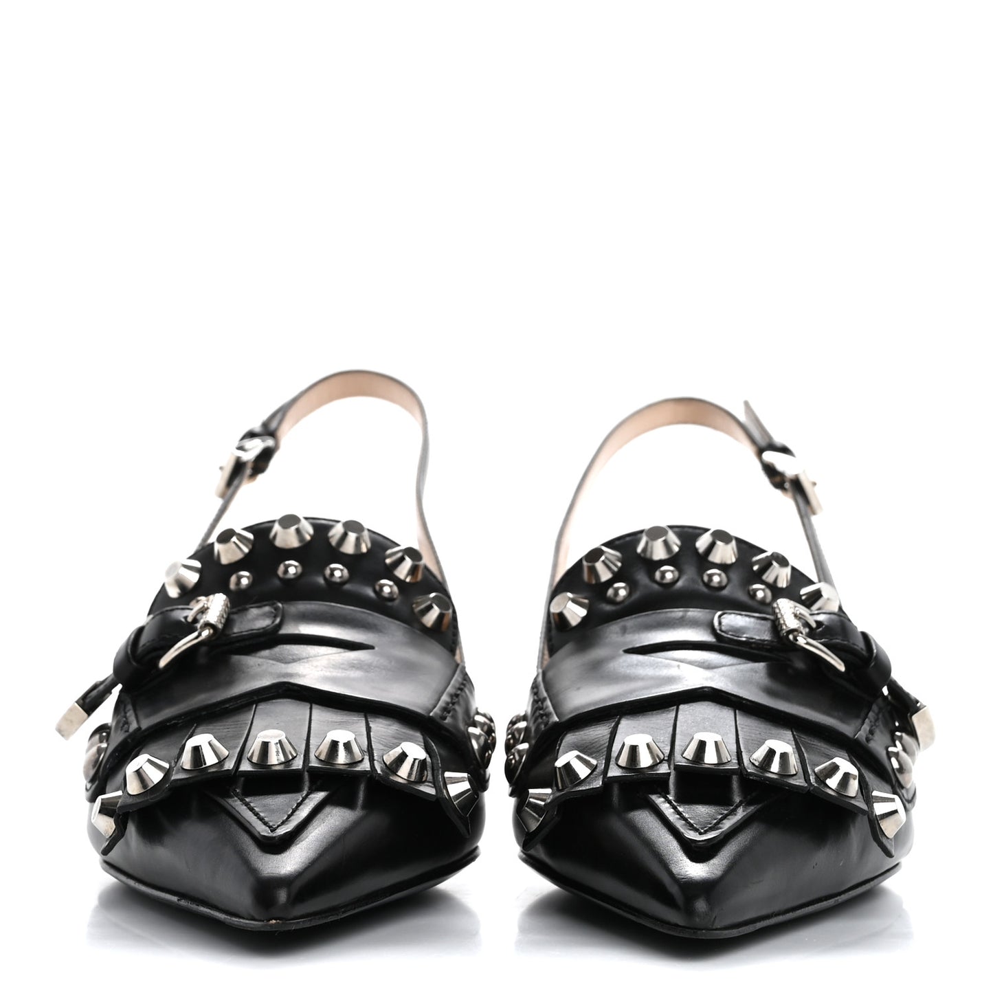 Vitello Lux Studded Pointed Toe Pumps 39 Black